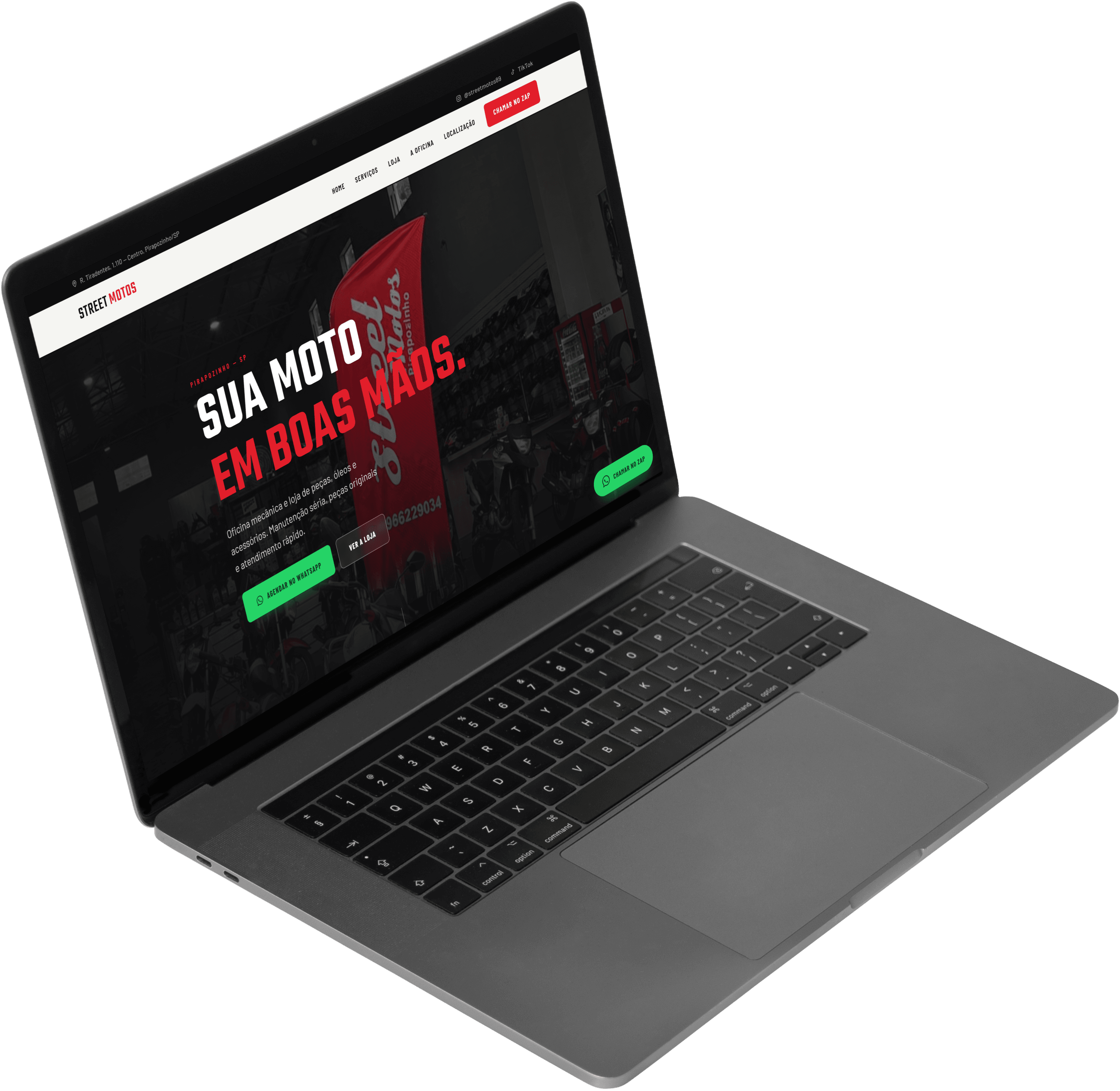 Site da Street Motos em um notebook